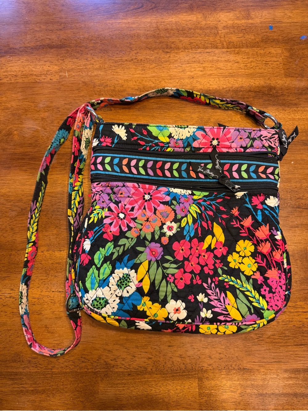 Vera Bradley Black Floral Crossbody Shoulder Bag like new